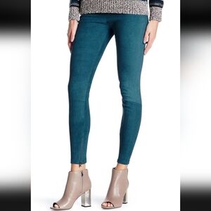 VINCE Skinny Ankle Zip Stretch Suede Leather Pants Teal Leggings $945, Sz XXS